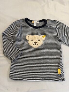 Steiff - Stripe Bear Applique Long-Sleeve Top - Navy & White